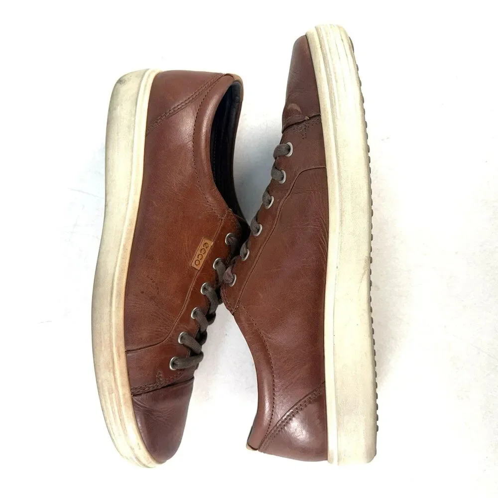 Ecco Mens Brown Soft 7 Leather Lace-Up Casual Sneaker Size 47 US Size 13